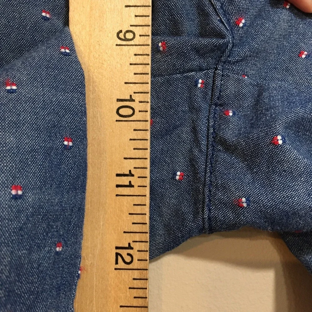 Tommy Hilfiger Logo Print Chino Shorts Mens 30 Blue Chambray‎ Nautical Preppy